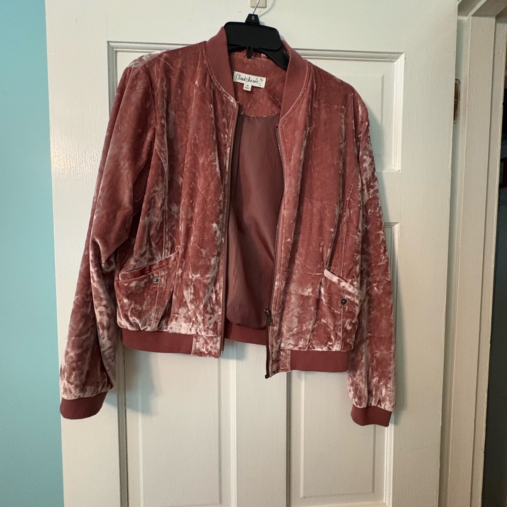 Cloud Chaser Pink Velvet Bomber Jacket